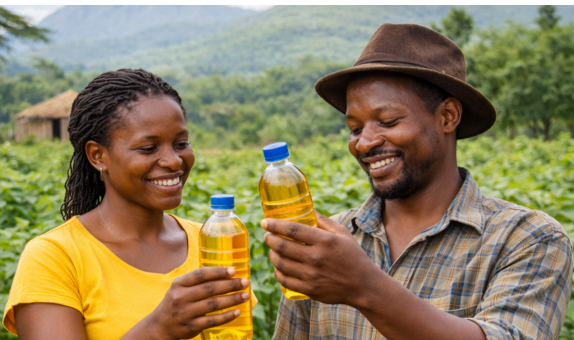 Community members with energy crop produce